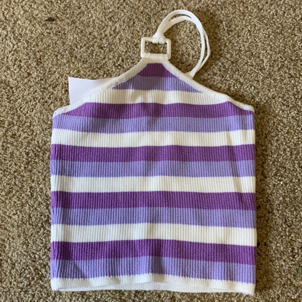 Striped purple and white crop halter top